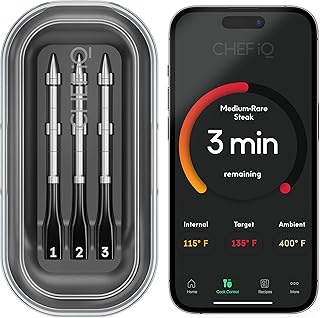 Sense Smart Wireless Meat Thermometer with 3 Ultra-Thin Probes, Unlimited Range Bluetooth Meat Thermometer, Digital Food Thermometer for Remote Monitoring of BBQ Grill, Oven