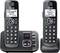 Cordless Phone with Answering Machine, Automated Call Block, Easy to Use - 2 Handsets - KX-TGE632M (Metallic Black)