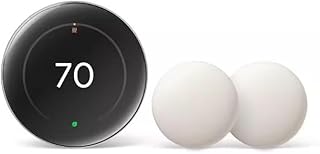 Google Nest Learning Thermostat (4th Gen, 2024) with 2 Temperature Sensors (2nd Gen) - Polished Obsidian (Renewed)