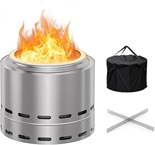 15in Outdoor Smokeless Fire Pit, Wood Burning Fireplaces with Stand, Removable Ash Pan and Portable Bag, Stainless Steel Stove, Outside Bonfire for Backyard, Camping, and Picnics