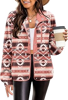 Zeagoo Women\'s Cozy Fleece Jacket Western Aztec Print Button Down Coat with Pockets Casual Warm Outwear 2024