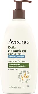 Sheer Hydration Daily Moisturizing Fragrance-Free Lotion with Nourishing Prebiotic Oat, Fast-Absorbing Body Moisturizer for Dry Skin with Lightweight, Breathable Feel, 18 fl. oz