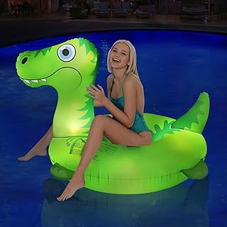 Inflatable Pool Floats Adult with Lights, Solar Powered Dinosaur Adult Pool Floating Tube, 43\
