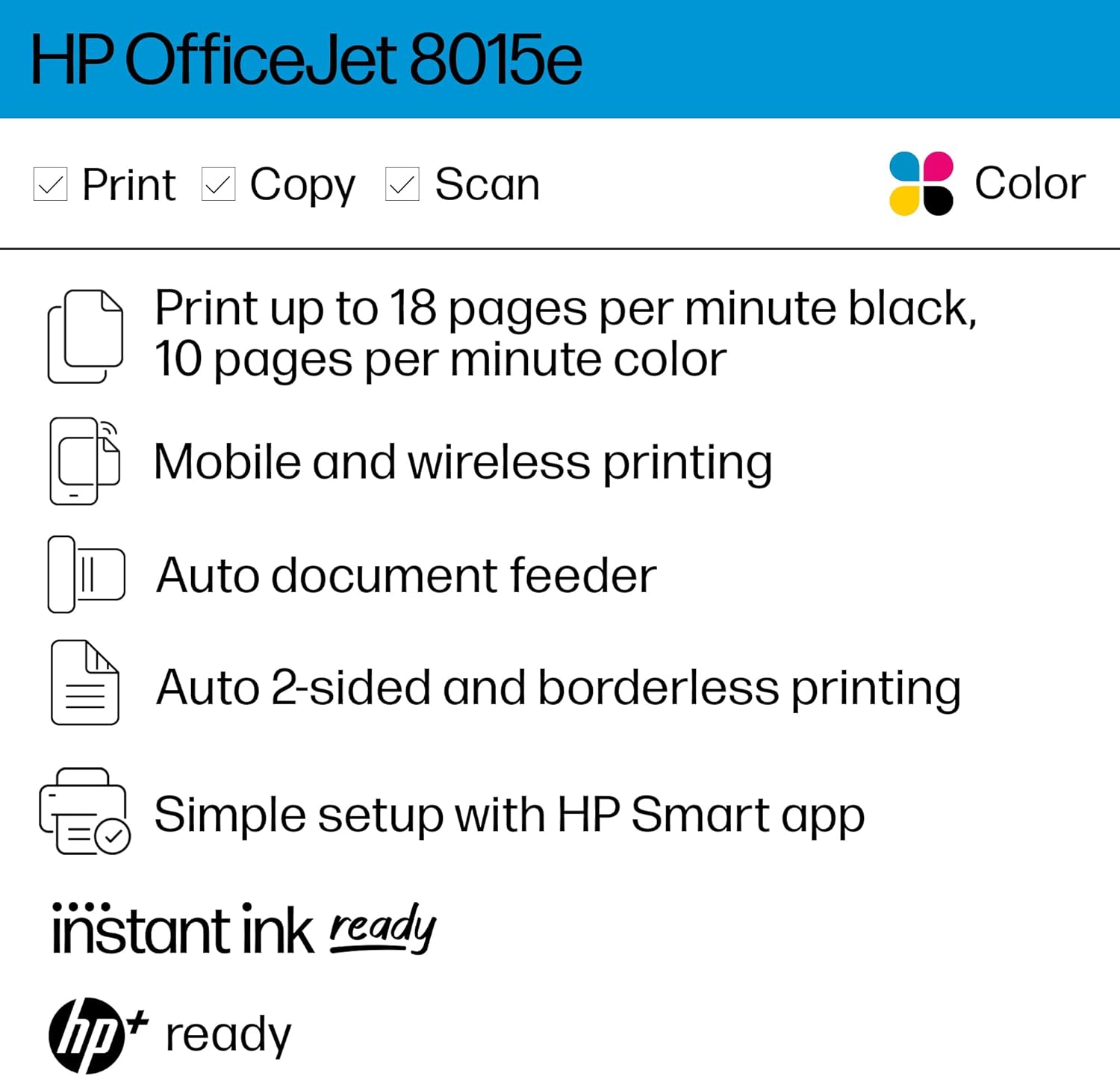 HP OfficeJet 8015e Wireless Color All-in-One Printer, 6 ...