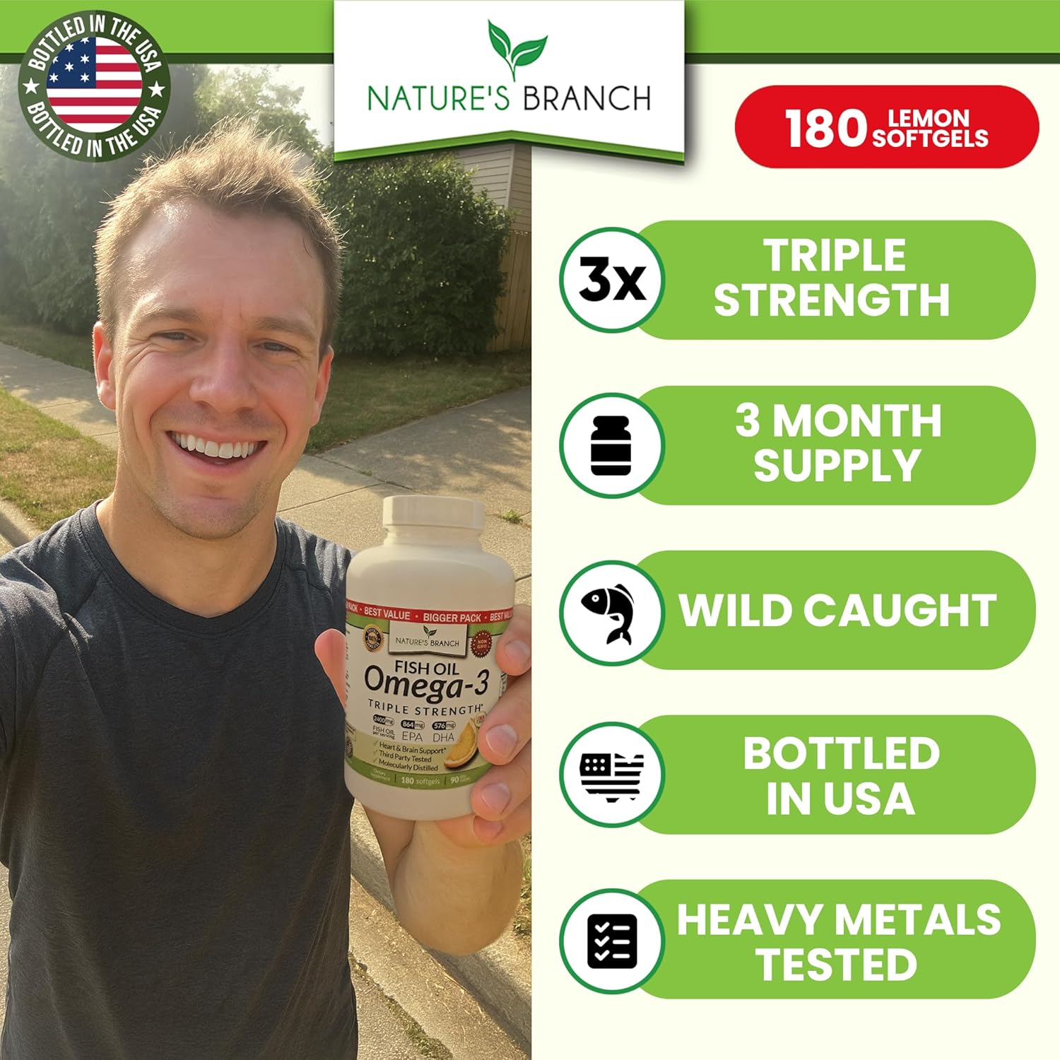 Best Triple Strength Omega 3 Fish Oil Pills - 180 Capsules