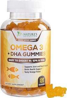 Omega 3 Fish Oil Gummies, Heart Healthy Omega 3 Gummy Supplement with High Absorption DHA & EPA, Extra Strength Joint & Brain Support, Omega 3 Fish Oil Nature\'s Vitamin, Orange Flavor - 120 Gummies