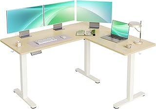 L Shaped Standing Desk, Electric Standing Desk L Shape Adjustable Height Dual Motor, 63 x 55 Inch Corner Standing Desk with Splice Board for Home Office, Large Standing Desk, Nature