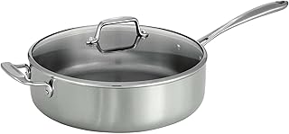 Premium Tri-Ply Clad Stainless Steel 6 Quart Deep Sauté Pan with Lid - Professional Grade, Induction Compatible, Even Heat Distribution, Perfect for Searing, Browning, and Simmering