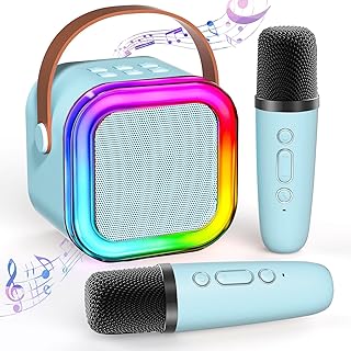 Mini Karaoke Machine for Kids Adults, Portable Bluetooth Karaoke Speaker with 2 Wireless Mics and LED Color Lights, Home Birthday Party for Girls/Boys Ages 4, 5, 6, 7, 8, 9, 10,11,12+,Blue