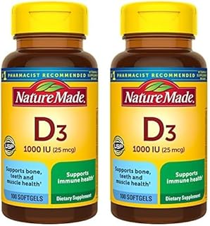 Nature Made Vitamin D3 1000 IU (25 mcg), Dietary Supplement for Bone, Teeth, Muscle and Immune Health Support, 100 Softgels, 100 Day Supply (Pack of 2)