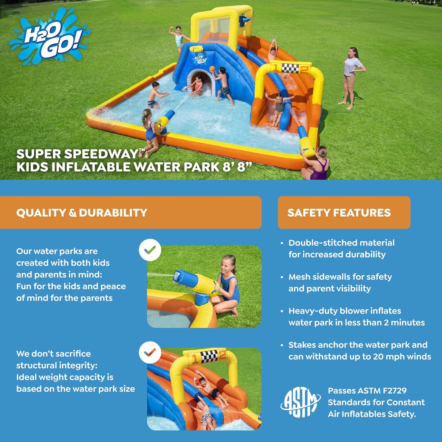 Bestway H2OGO! 18 x 16.5 x 8.7 Foot Super Double ...