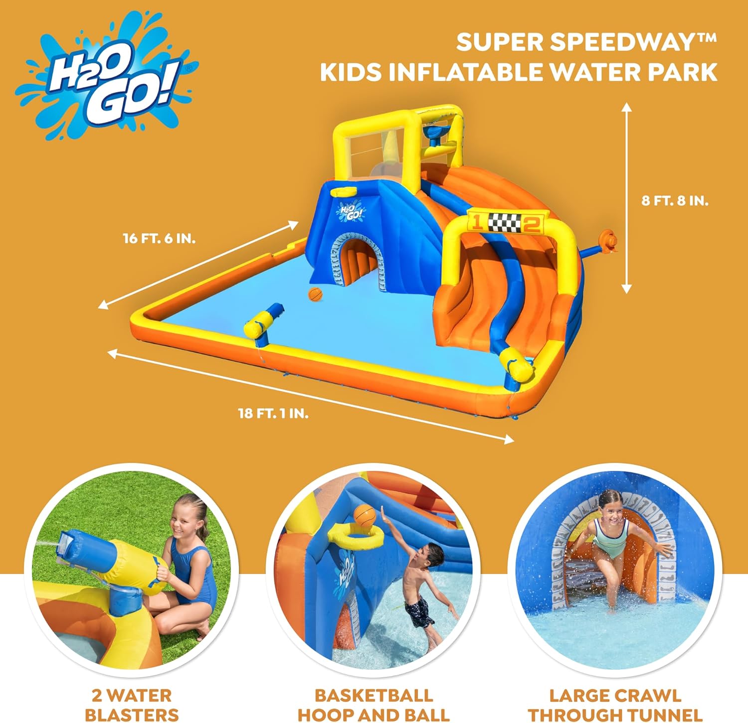 Bestway H2OGO! 18 x 16.5 x 8.7 Foot Super Double ...