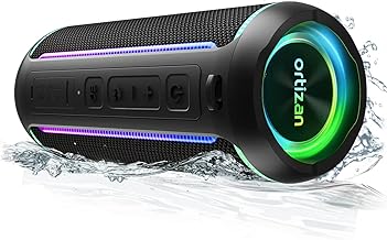 Portable Bluetooth Speaker, 40W Loud Sound and Deep Bass, IPX7 Waterproof, True Wireless Stereo, Bluetooth 5.3, Colorful Flashing Lights, Preset EQ, USB Play, for Home, Outdoor, Party, Black