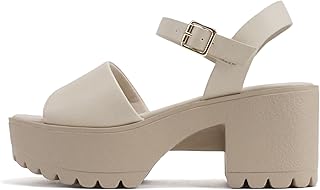 “Stacie” ~ Women Open Toe Lug Sole Mid Block Heeled Sandals with Adjustable Ankle Strap