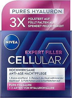NIVEA Cellular Expert Filler Zeer effectieve anti-aging nachtverzorging, extra verstevigende nachtcrème met vuleffect, opvullende gezichtsverzorging met hyaluronzuur voor de nacht (50 ml)