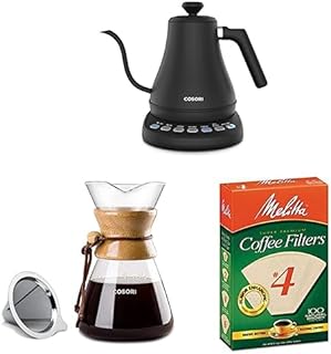 Gooseneck Electric Kettle with 5 Variable Presets&COSORI Pour Over Coffee Maker with Double Layer Stainless Steel Filter&Melitta Super Premium No. 4 Coffee Paper Filter