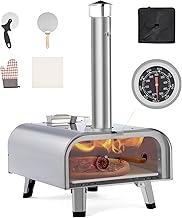 CO-Z 12 Inch Portable Pizza Stove, Camping Pizza Oven Wood Fired, Outdoor Wood Pellet Pizza Oven with Thermometer, Outside Pizza Maker Wood Burning with Pizza Stone & Peel Cutter & Storage Bag