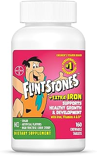 Flintstones Chewable Kids Multivitamin + Extra Iron, Kid Vitamins with Vitamin C, D, Vitamin B12 & Iron for Kids, 160 Count