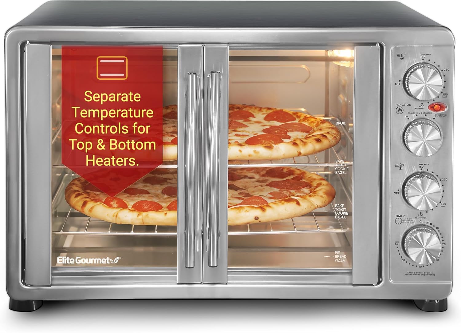 Elite Gourmet ETO-4510M French Door 47.5Qt, 18-Slice Convection ...