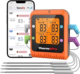 650 ft Bluetooth Meat Thermometer with 4 Colored Meat Probes, Wireless Meat Thermometer with Timer, Meat Thermometer Digital Wireless Rechargeable, Valentines Day Gifts for Him Her BBQ Grill