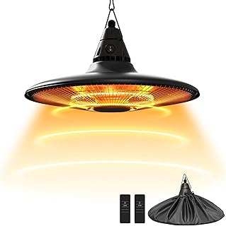 Hanging Heater, 1500W Outdoor Electric Patio Heater, Ceiling Heater with Remote Control, Infrared Heater for Courtyard, Garage, Patio, Overheat & Tip-Over Protection, IP65 Waterproof, Black