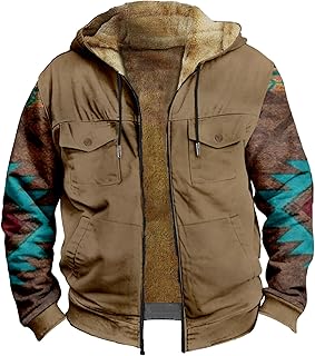 Men\'s Ethnic Aztec Print Jacket Hoodie Tribal Zip Up Winter Shacket With Pockets, S-5XL