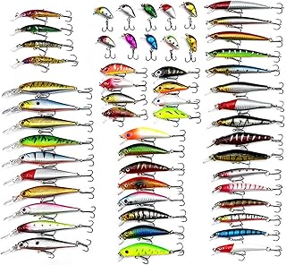 56 Fishing Lures Kit Mixed Artificial Hard Baits Including Minnow Popper Crank Baits for Saltwater Freshwater Trout Bass Salmon Fishing
