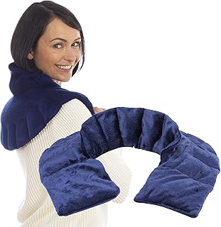 Microwave Heating Pad, Microwavable Heated Neck and Shoulder Wrap with Extra Coverage for Upper Back Pain Relief, Odorless Weighted Dual Purpose Cape for Moist Hot or Cold Therapy, Blue