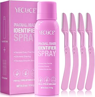 Hair Identifier Spray for Face Shaving, Skin Body Hair Identifying Spray with 4 Razor, Moisturizing and Skin Care Dermaplaner Spray, Suitable for All Skin & Hair Types