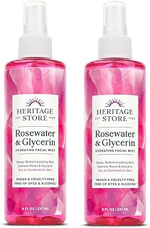 Rosewater & Glycerin 2-pack, Hydrating Facial Mist for Dry Combination Skin Care, Rose Water Spray for Face with Vegetable Glycerine, Made Without Dyes or Alcohol, Vegan, 8oz each