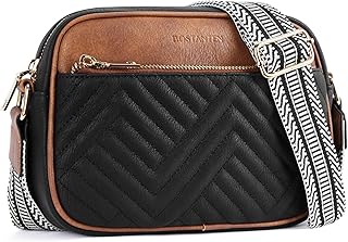 BOSTANTEN Quilted Crossbody Bags for Women Vegan Leather Purses Small Shoulder Handbags with Wide Strap