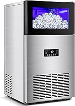 Commercial Ice Maker Machine 130LBS/24H with 35LBS Storage Bin, Stainless Steel Undercounter/Freestanding Ice Cube Maker for Home Bar Outdoor, Automatic Operation, Include Scoop, Connection Hose