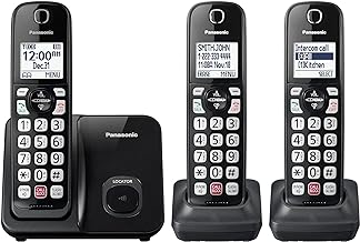 Cordless Phone with Advanced Call Block, Bilingual Caller ID and Easy to Read Large High-Contrast Display, Expandable System with 3 Handsets - KX-TGD813B (Black)