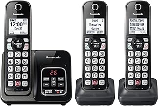 Cordless Phone with Answering Machine, Advanced Call Block, Bilingual Caller ID and Easy to Read High-Contrast Display, Expandable System with 3 Handsets - KX-TGD833M (Metallic Black)
