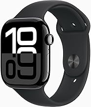 Apple Watch Series 10 [GPS, 46mm] - Jet Black Aluminum Case with Black Sport Band, M/L (Renewed)