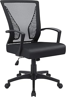 Office Chair Mid Back Swivel Lumbar Support Desk Chair, Computer Ergonomic Mesh Chair with Armrest (Black)