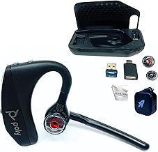 Poly Plantronics Voyager 5200 UC Bluetooth Headset Bundle - for Zoom, Webex, Phone Calls, Smartphones, PC, MAC, Tablet, Softphones, Charging Case, Wall Charger, USB Dongle