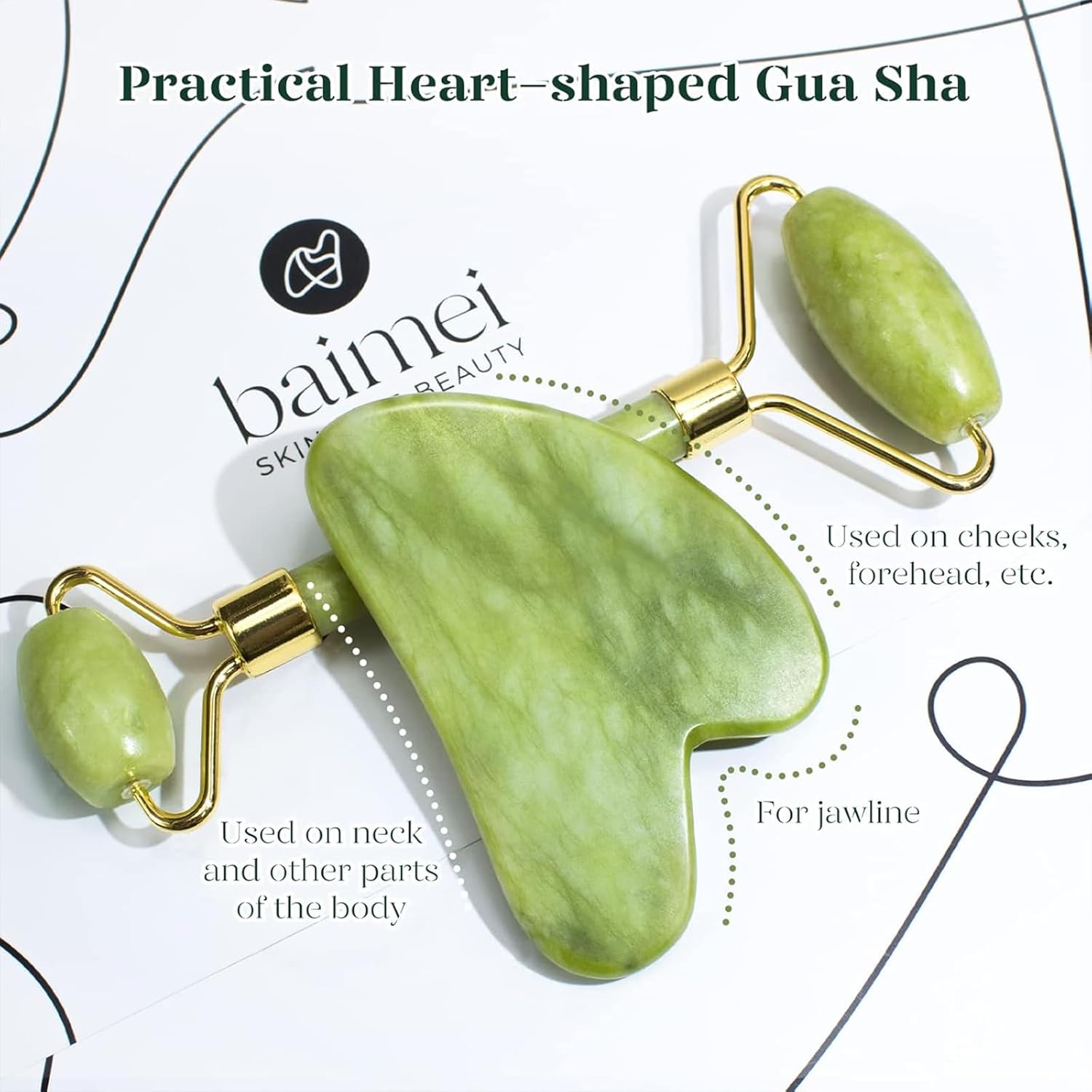 BAIMEI IcyMe Gua Sha & Jade Roller Facial Tools Face ...