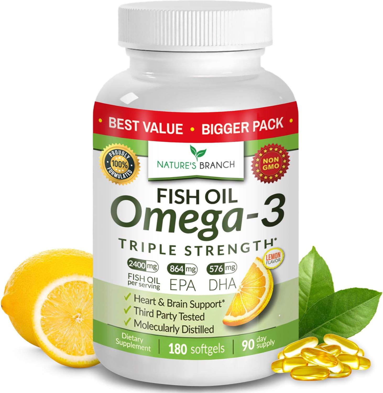 Best Triple Strength Omega 3 Fish Oil Pills - 180 Capsules