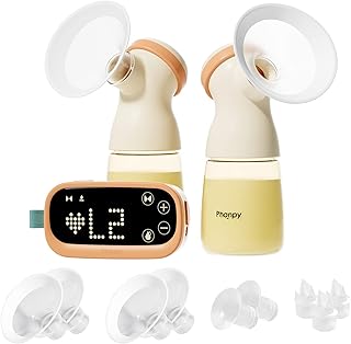 Double Electric Breast Pump E-Shine, Anti-Backflow Design, Smart LED Display with Various Emojis and Memory Function, Low Noise, 4 Modes 8 Levels, 20/24/28 mm Flange