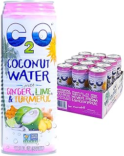 C2O Pure Coconut Water with Ginger, Lime & Turmeric | Plant Based | Non-GMO | No Added Sugar | Essential Electrolytes | 17.5 FL OZ (Pack of 12)