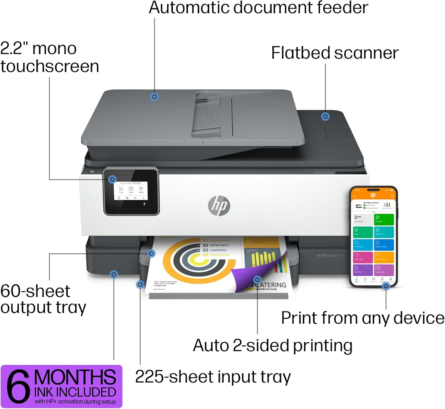 HP OfficeJet 8015e Wireless Color All-in-One Printer, 6 ...