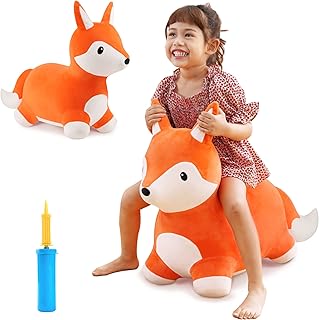 Bouncy Pals Fox Hopping Horse, Kids Plush Inflatable Hopper Toy W/Pump, Toddler Indoor Outdoor Ride on Wild Animal Bouncer, Activity Jump, Birthday Gifts for 2 3 4 5 6 Year Old Girl Boy