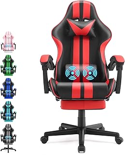 Ferghana Gaming Chairs Red with Footrest,Ergonomic Racing Style PC Game Computer Chair with Headrest Lumbar Support Adjustable Recliner PU Leather Video Computer Chair(Red)