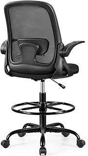 Drafting Chair Tall Office Chair Ergonomic Desk Chairs with Lumbar Support and Flip-up Armrests, Adjustable Height Comfy Computer Chair with Swivel Task and Adjustable Foot Ring(Black)