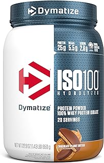 Dymatize ISO100 Whey Protein Powder with 25g of Hydrolyzed 100% Whey Isolate, Gluten Free, Fast Digesting, Chocolate Peanut Butter, 20 servings