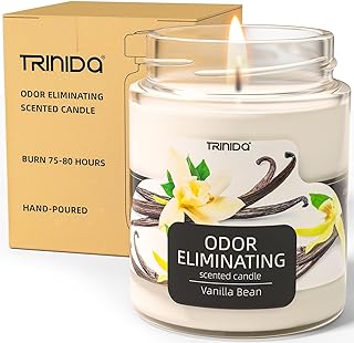 TRINIDa Vanilla Bean Odor Eliminating Candles for Home Scented, Eliminates 99% of Pet, Smoke, Food and Other Smell Quickly, Highly Fragranced Scented Candle, Premium Soy Candle Set for Women
