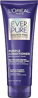 L’Oreal Paris Sulfate Free Brass Toning Purple Conditioner for Blonde, Bleached, Silver, or Brown Highlighted Hair, EverPure, 6.8 Fl Oz (Packaging May Vary)