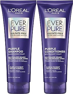 L’Oreal Paris EverPure Sulfate Free Brass Toning Purple Shampoo and Conditioner Set for Blonde, Bleached, Silver, or Brown Highlighted Hair, 1 Kit