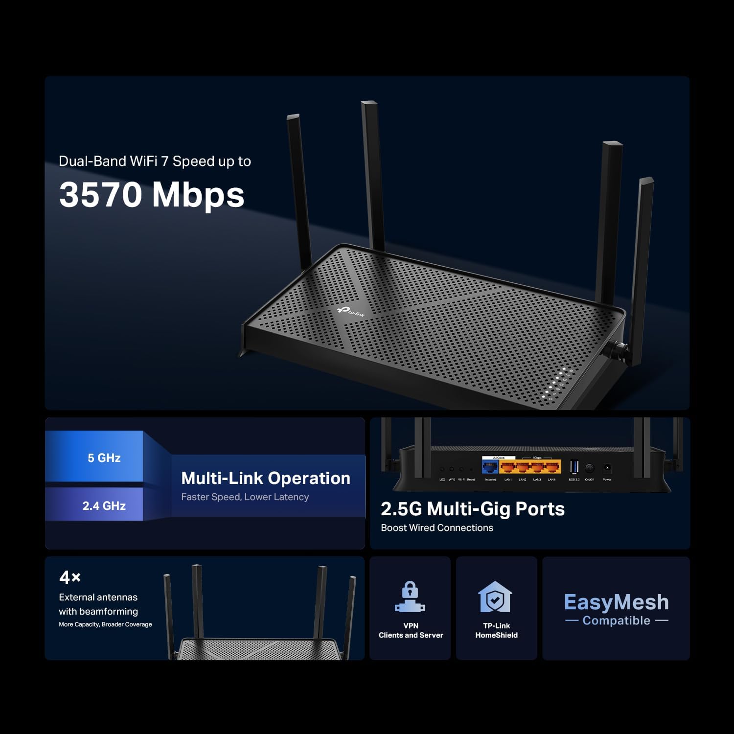 TP-Link Dual-Band BE3600 Wi-Fi 7 Router (Archer BE230)